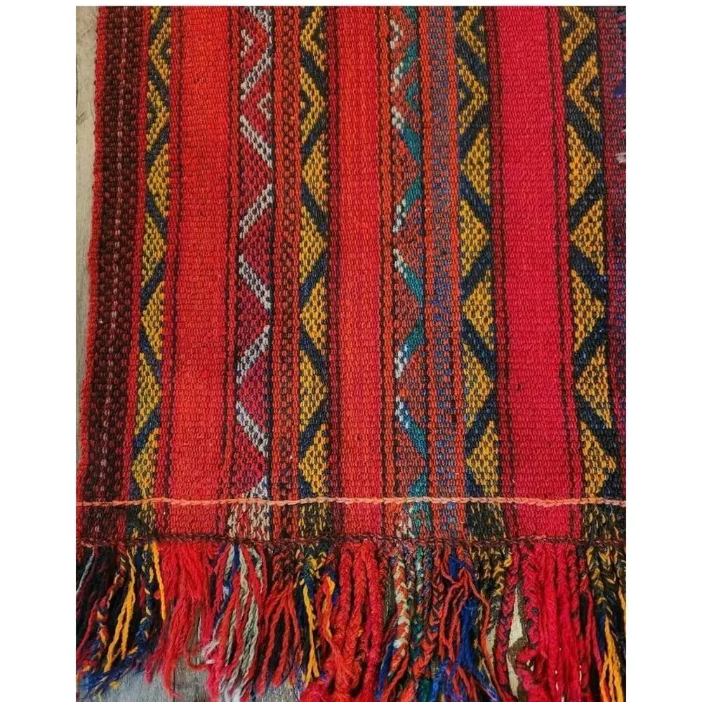Antique Tribal Tent Band Fragment Wool 113x19 Sumac Weave Wall Tapestry / Runner